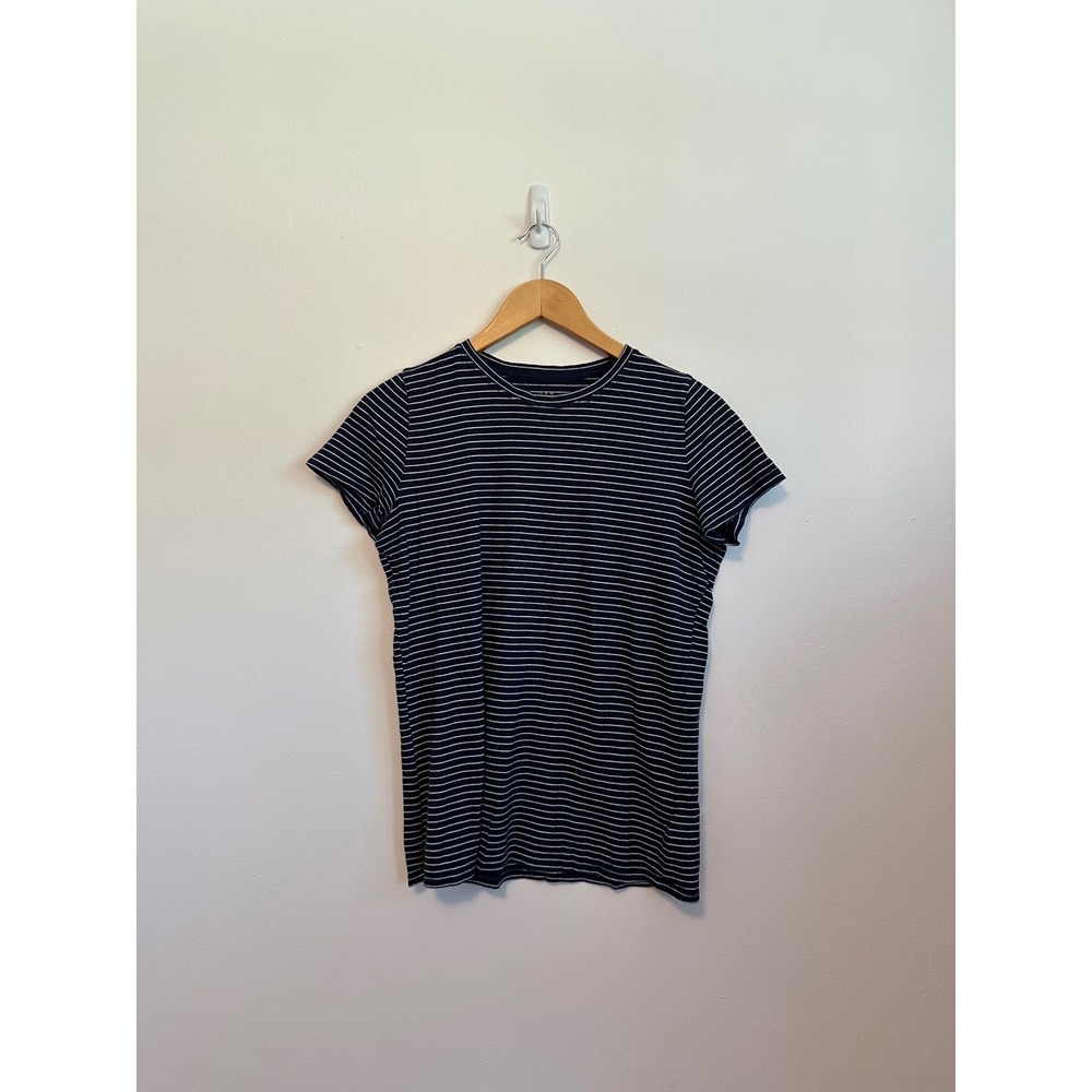 Gap Navy Blue and White Striped Short Sleeve Cotton Crew Neck T-Shirt | Small